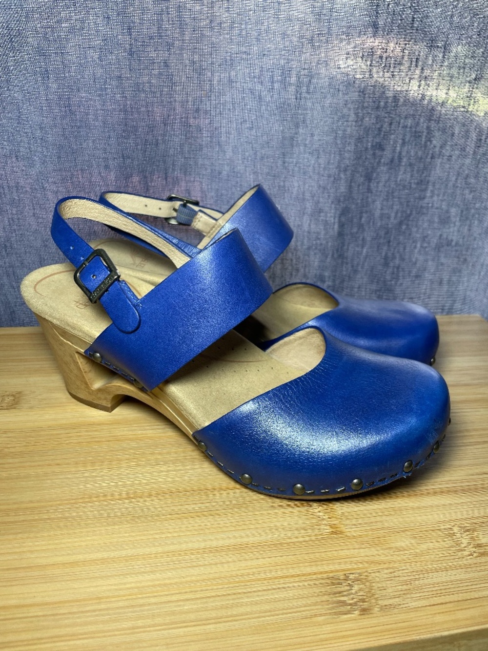 Dansko Thea Mary Jane Sandals Heels Shoes Clogs Blue Studded 38 7.5 8 EUC!